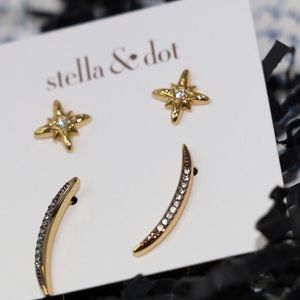 NWT! Stella & Dot Moon and Stars Stud Pack GOLD 🤩